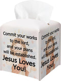 Christian Square Tissue Box Cover, PU Leather Drawstring Bottom by BGFMVS