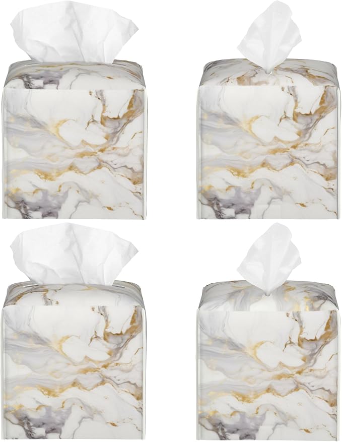 White Gold Marble Tissue Box Cover Square, Modern Abstract Marble Texture - Image 2