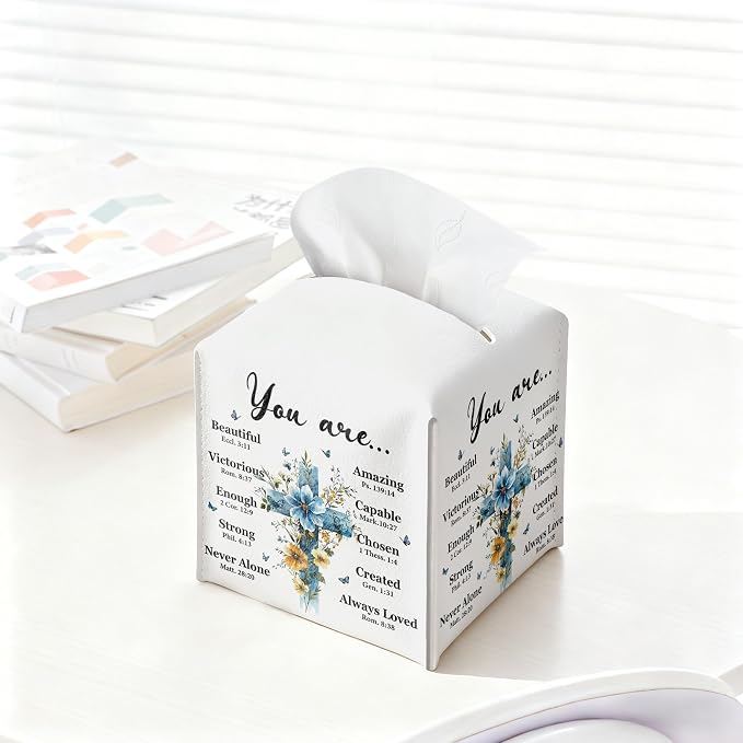 Easter Cross Tissue Box Cover, PU Leather Drawstring Bottom - Image 4