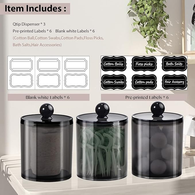 SheeChung 3-Pack Qtip Holder Black, Plastic Qtip Dispenser - Image 5
