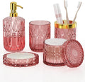 New Pink Glass Bathroom Accessories Set 5 Pcs, Soap Dispenser and Toothbrush by QIQU