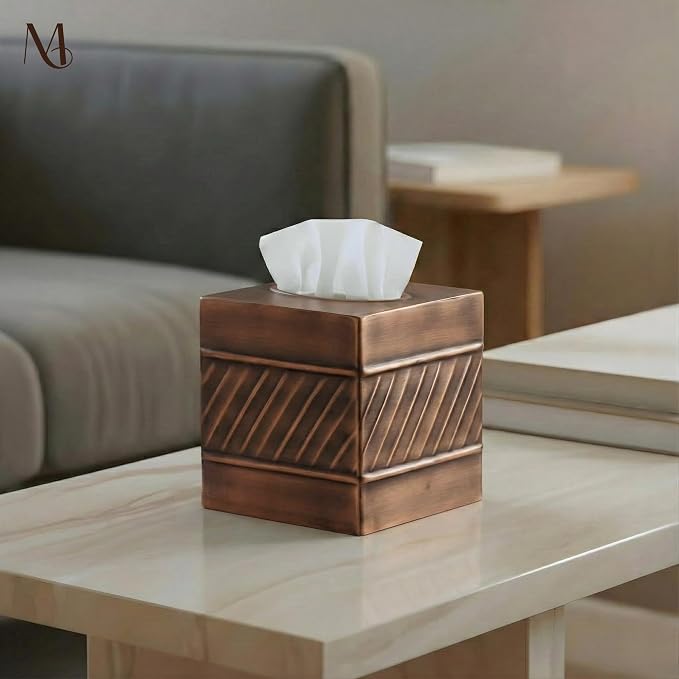 Monarch Abode Tissue Box Cover Square – Handcrafted Wave Embossed Antique - Image 4