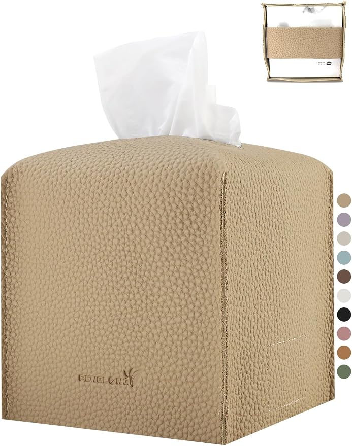 Tissue Box Cover 5X5X5'' PU Leather Tissue Holder Square Tissue Cube Box by PENGLONGHOMEDECORATION