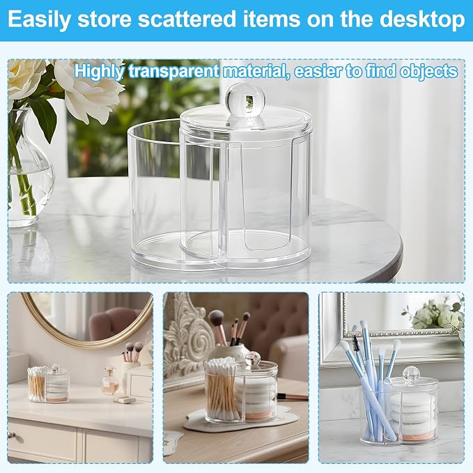 Cotton Swab Holder Dispenser Dual-Compartment Cotton Organizer Clear Vanity - Image 4