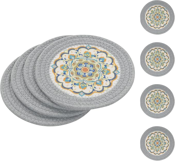 SHACOS 8 Inches Trivets for Hot Dishes, 4 Pieces Cotton and Felt Floral Pattern by SHACOS