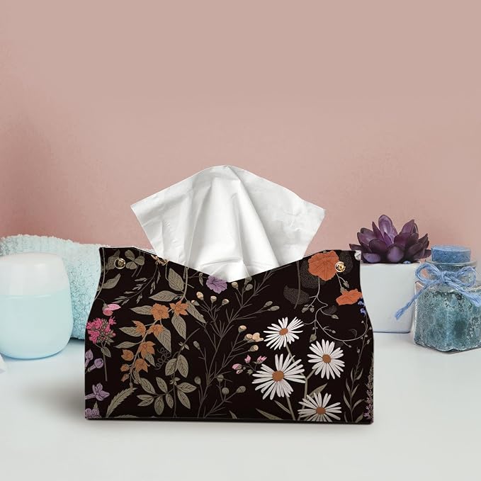 Black Rectangle Tissue Box Cover, Flroal Decorative Tissue Paper Holder - Image 2