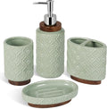 Elegant Bathroom Accessories Set 4 PCS Ceramic and Wood Bathroom Accessory Set by RQYIXI