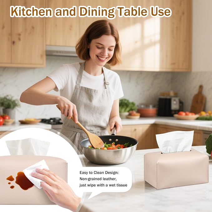 Long Tissue Box Cover, PU Leather Tissue Holder Rectangle, Facial Paper - Image 4
