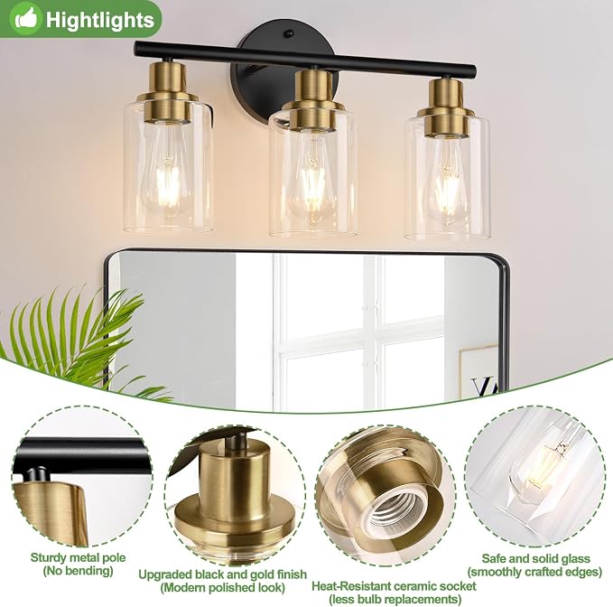 3-Light Bathroom Light Fixtures, Modern Vanity Light - Image 4