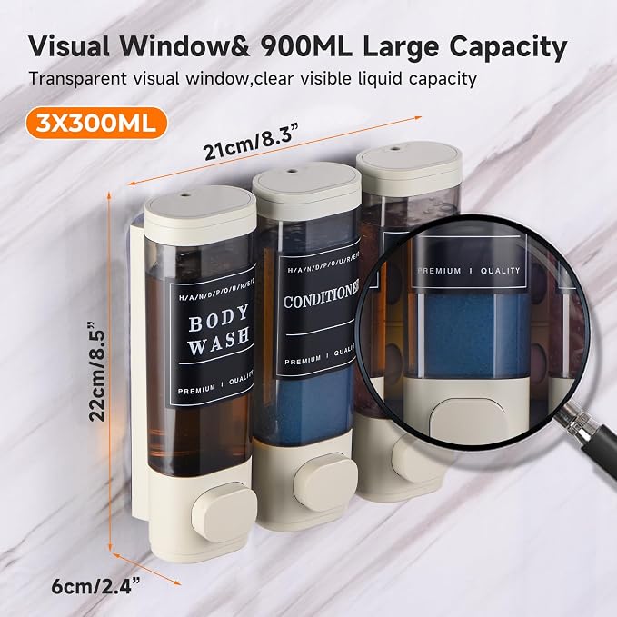 Shampoo and Conditioner Dispenser, Shower Soap Dispenser 3 Chamber No Drill - Image 4