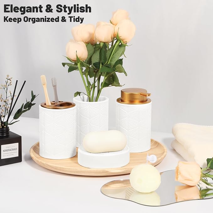 Ceramic Bathroom Accessories Set, Toothbrush Holder, Vanity Tray, and Tumbler - Image 4