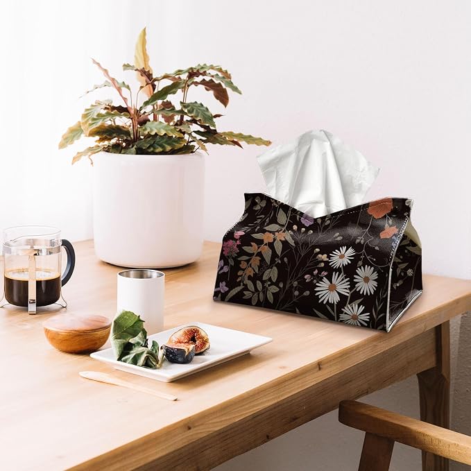 Black Rectangle Tissue Box Cover, Flroal Decorative Tissue Paper Holder - Image 3