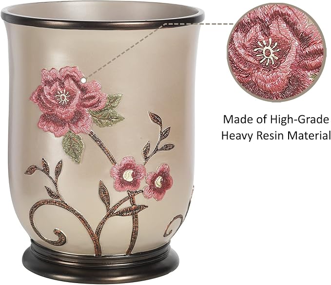 Zahari Home 2pc Larrisa Floral Bathroom Decor Set Waste Basket - Image 4