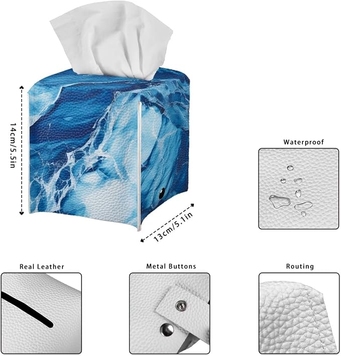 Blue Marble Tissue Box Cover Modern Square Tissue Box Organizer Decorative PU - Image 7
