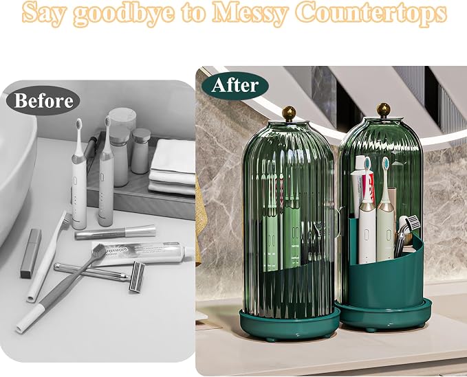 Toothbrush Holders with Cover, Drainage Rotating Electric Toothbrush Organizer - Image 6