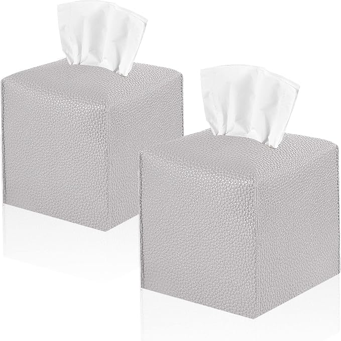 2 Pack, VIVIDLY Tissue Box Cover Holder, Square Modern PU Leather Tissue Box by VIVIDLY