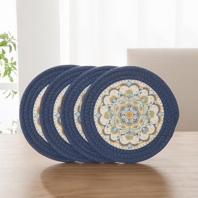 SHACOS 8 Inches Trivets for Hot Dishes, 4 Pieces Cotton and Felt Floral Pattern - Image 2