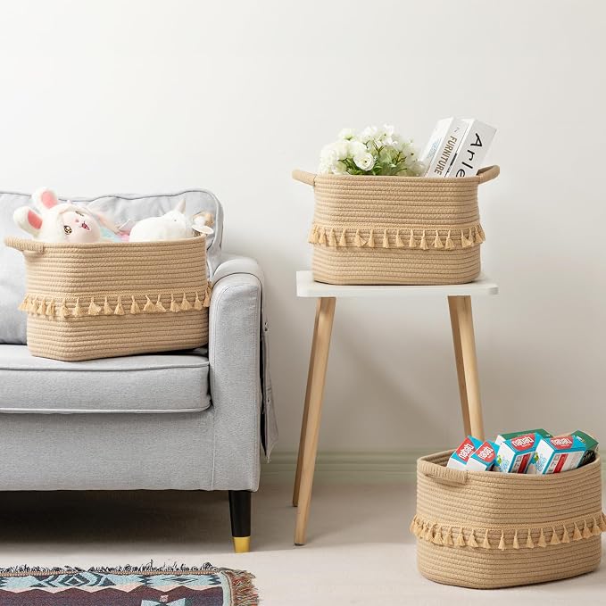 TeoKJ Storage Basket 3 Pack for Organizing, Rope Cotton Baskets for Toy - Image 2