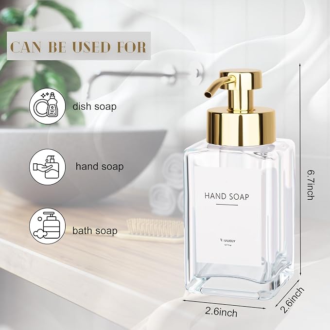 Foaming Soap Dispenser with Stainless Steel Pump, 12oz Refillable Glass Liquid - Image 4