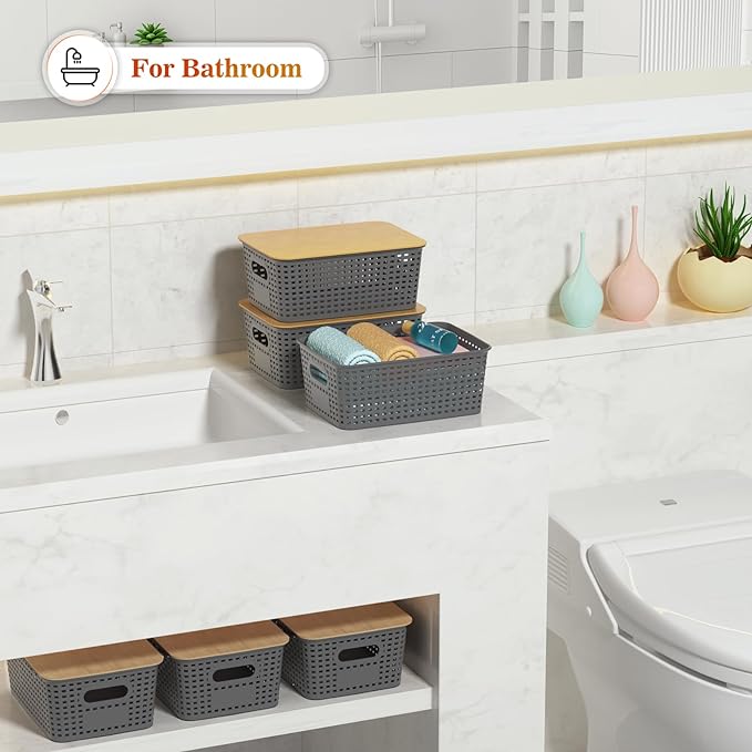 Plastic Storage Baskets With Bamboo Lid - Image 6