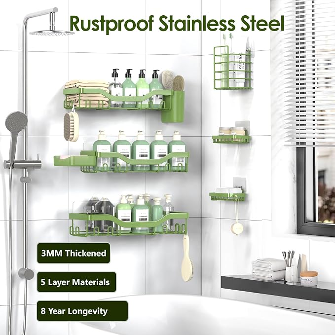 Shower Caddy Adhesive Shower Organizer 8-Pack, Rustproof Stainless Steel - Image 5