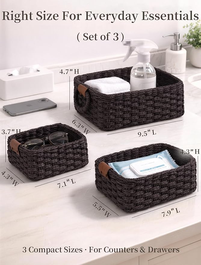 Storage Basket, Recycled Paper Rope Basket Organizer, Mini wicker Basket - Image 2