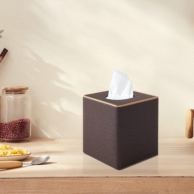 Tissue Box Cover Square Tissue Box Holder PU Leather Facial Organizer - Image 9