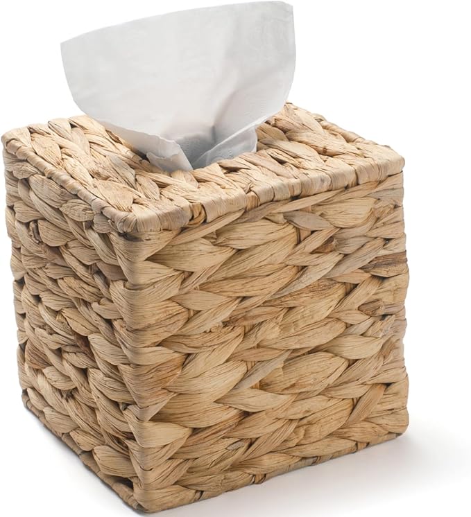 Tissue Box Cover Sqaure, Water Hyacinth Tissue Box Holder, Boho Decorative by XIMISISE