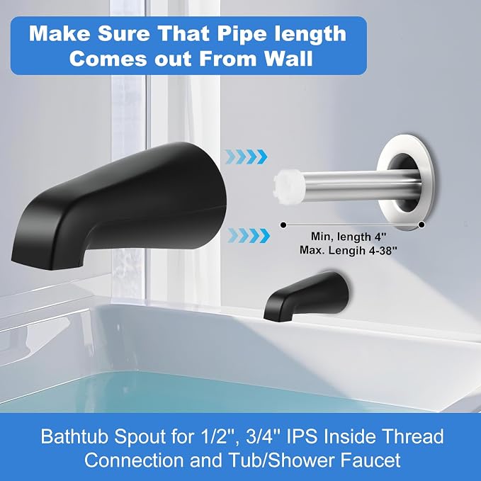 Universal Bath Tub Spout with Adapter, Bathtub Faucet Spout Without Diverter - Image 4