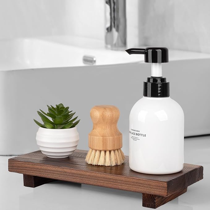 Bathroom Counter Organizer Wood Pedestal Stand Farmhouse Decorative Tray Soap - Image 5