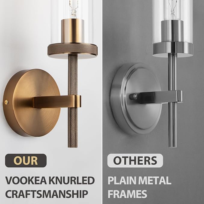 15" Knurled Bronze Hardwired Wall Sconces Set of 2, Bathroom Vanity Light - Image 2