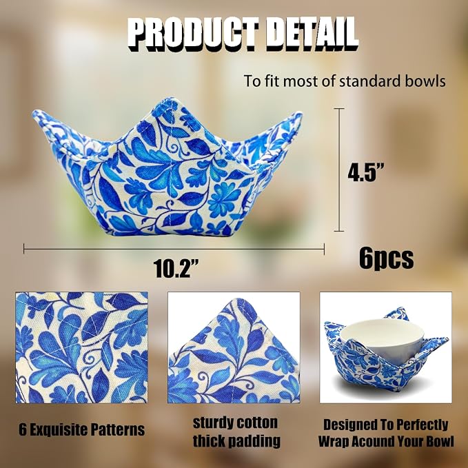 Cotton Microwavable Bowl Cozy ，Set of 6，Microwave-Safe Hot Bowl Holders - Image 3