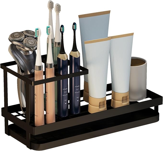 Toothbrush Holders for Bathroom, Carbon Steel Bathroom Organizer Countertopr by QUELIEN