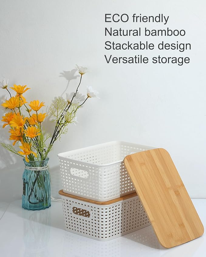 AREYZIN Storage Bins with Bamboo Lids Set of 6 Lidded Storage Container Plastic - Image 7