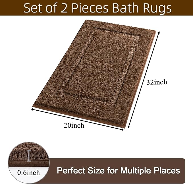 SHACOS Super Soft Bathroom Rugs Set of 2 Pieces 32x20 inch Microfiber Bath Rugs - Image 2