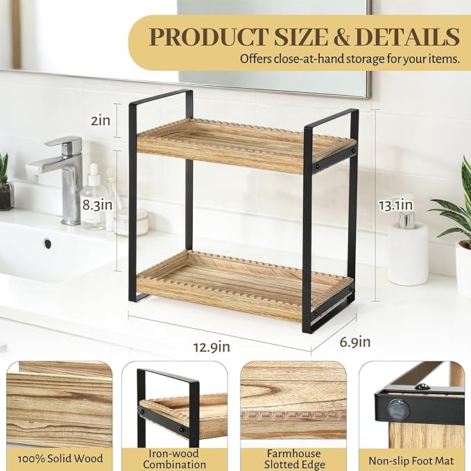 2 Tier Bathroom Organizers and Storage, Farmhouse Countertop Organizer - Image 7