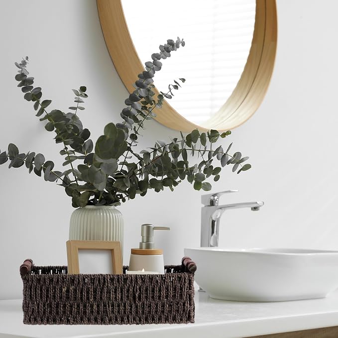 Boao 3 Pcs Boho Storage Wicker Baskets Handmade Woven Decorative Paper Rope - Image 4
