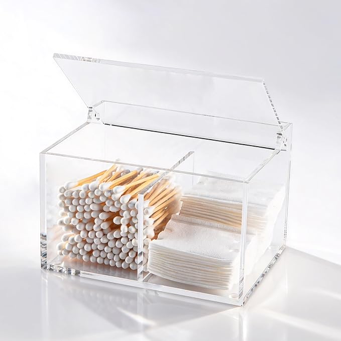 Clear Acrylic Cotton Swab Ball Holder Qtip Organizer by Dealpoli