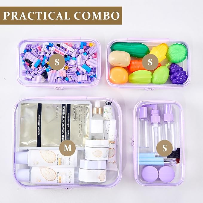4 pcs Clear Zipper Pouches, Hard Shell Zipper Case, Toiletry Bag - Image 3