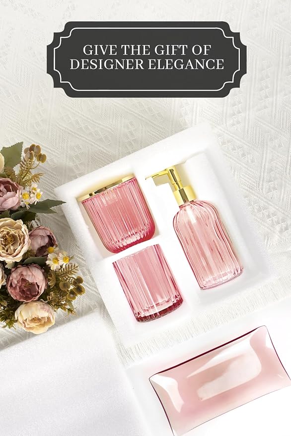 Designer Pink Glass Bathroom Accessories Sets - Image 5
