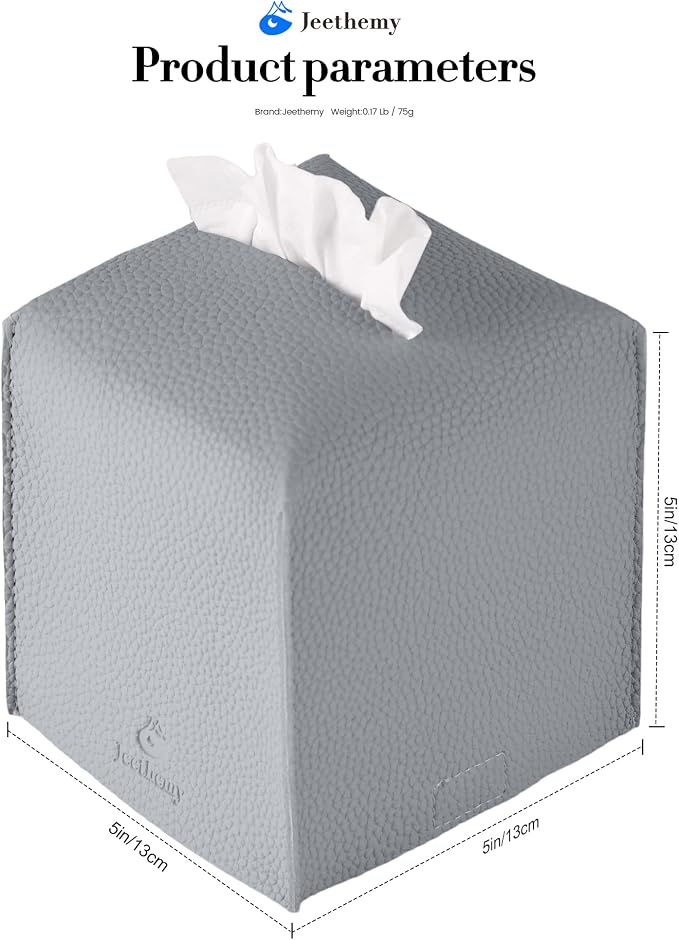 Tissue Box Cover, Jeethemy Square PU Leather Tissue Box Holder, Modern Tissue - Image 2