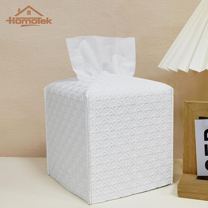 HOMOTEK 2 Pack Tissue Box Cover, PU Leather Tissue Holder, Square Decorative - Image 3