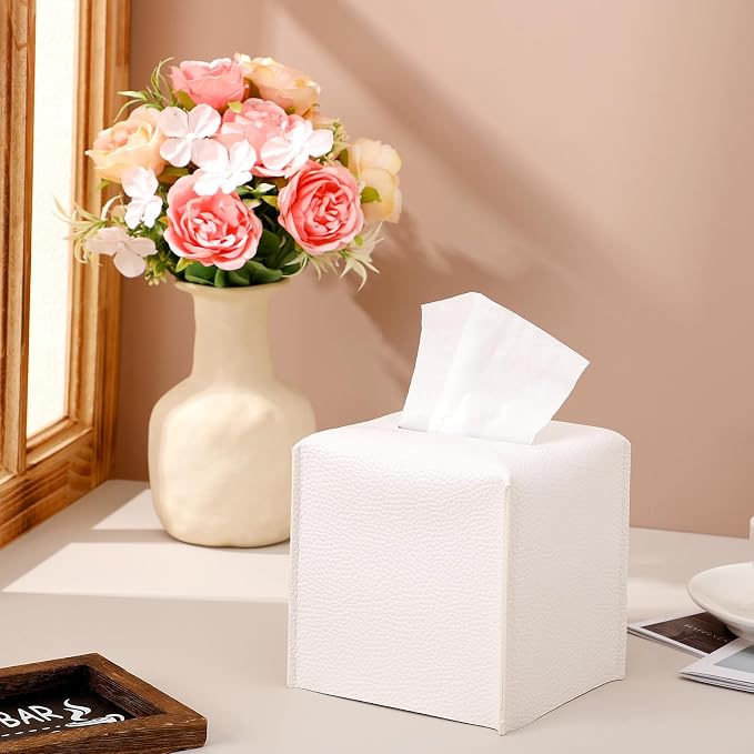 Honeydak 10 Pcs Tissue Box Cover Square Modern PU Leather Tissue Box Holder - Image 4