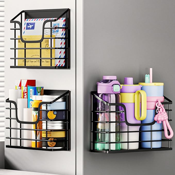 Magnetic Shelf for Fridge, 3 Pack Metal Fridge Organizer Baskets, Magnetic Cup by Ofiray-home