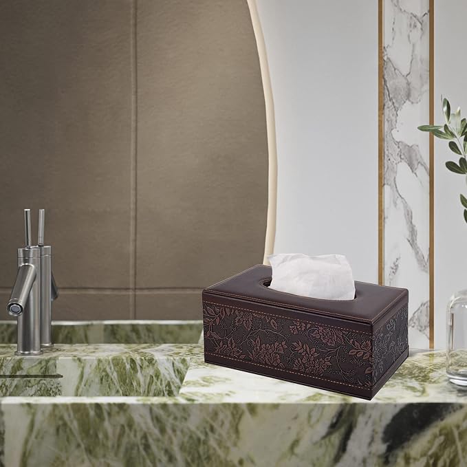 Antique PU Leather Tissue Box Holder Cover Rectangular Napkin Case Dispenser - Image 6
