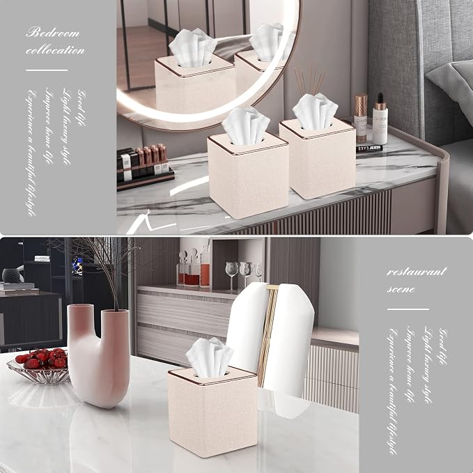Tissue Box Cover, PU Leather Tissue Box Holder Square Box Covers - Image 2