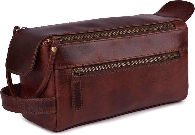 LEATHER VILLAGE Genuine Leather Travel Toiletry Bag by LeatherVillage
