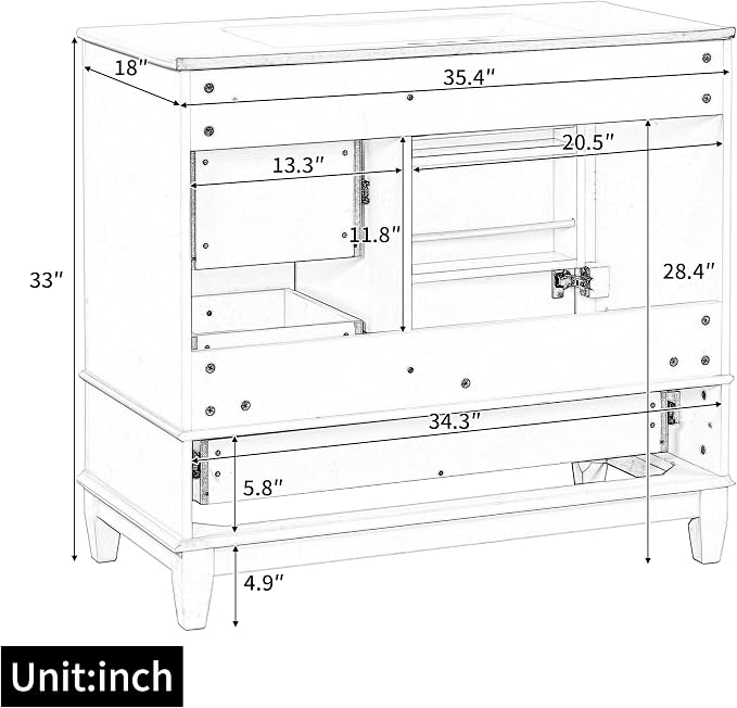 36" Bathroom Vanity with Sink, Harper & Bright Designs Free Standing Single - Image 4
