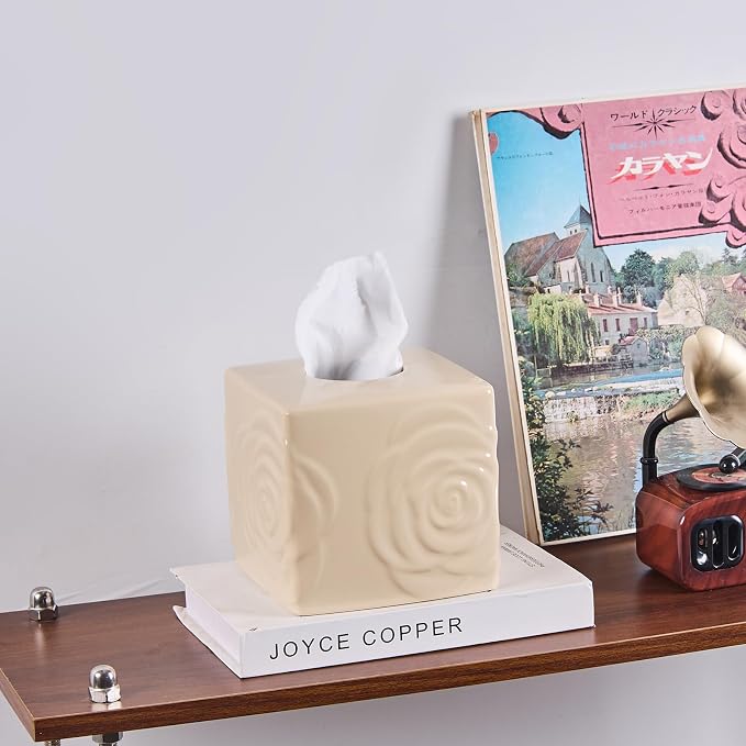 Beige Ceramic Cube Tissue Box Cover - Image 5