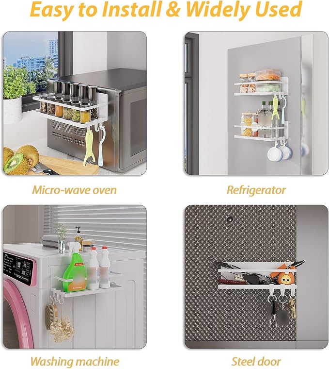 Magnetic Spice Rack for Refrigerator, 2 Pack Magnetic Shelf, Fridge Magnet - Image 5